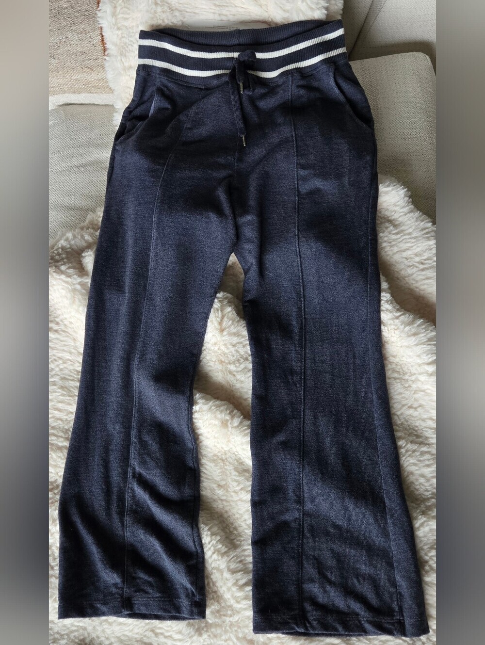 Anthro Sundry Pintuck Crop Wide Leg Sweatpants Blue 2 M Beach Soft Cozy Lounge